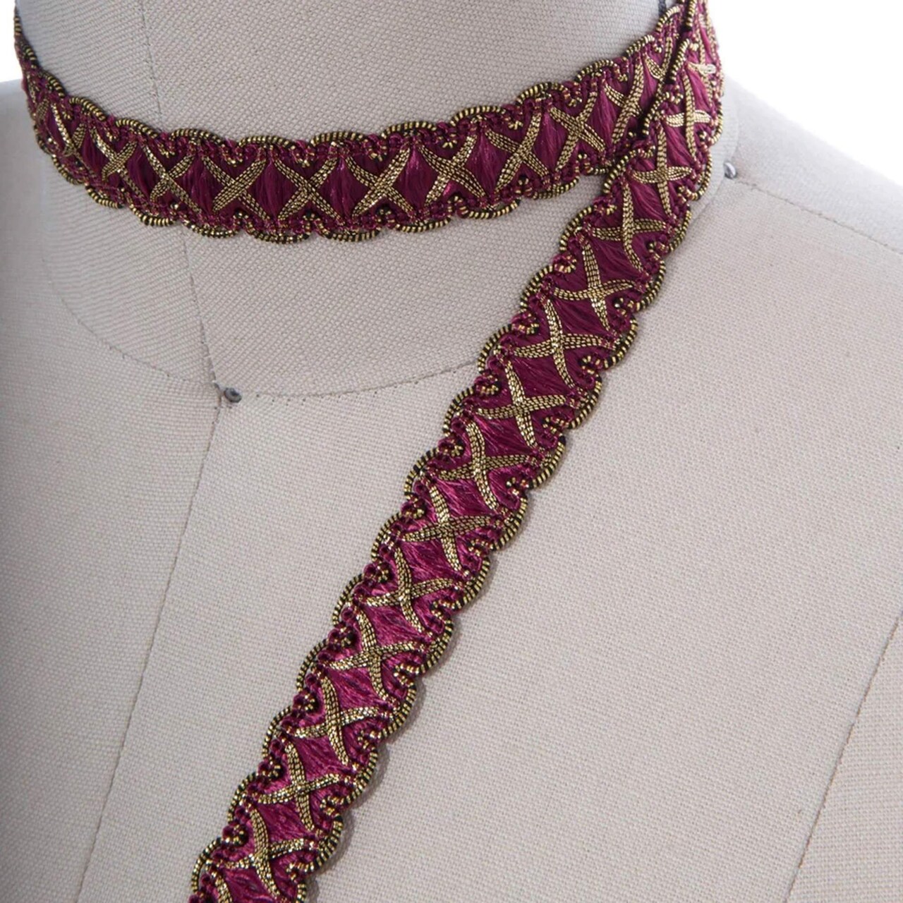 2 Yards 5/8 Inch Burgundy and Gold Gimp Trim for Drapes Upholstery Pillows and Home Décor
